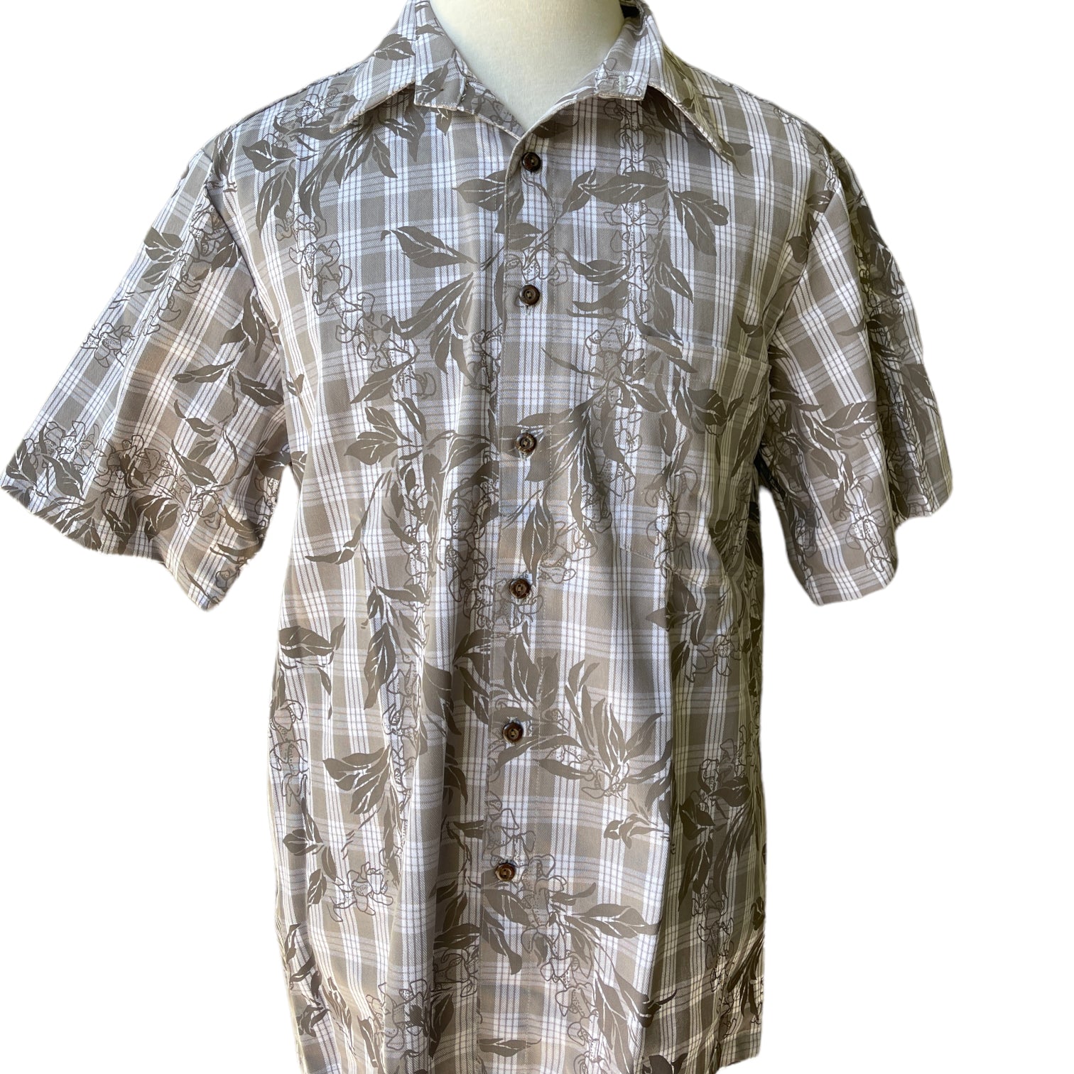 Hawaiian Vintage Style Palaka Shirt - Beige Grey 018 - 0