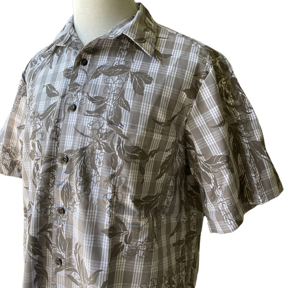 Gray Maile Puakenikeni on Gray Palaka Aloha Shirt - Gray 018