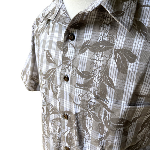 Gray Maile Puakenikeni on Gray Palaka Aloha Shirt - Gray 018