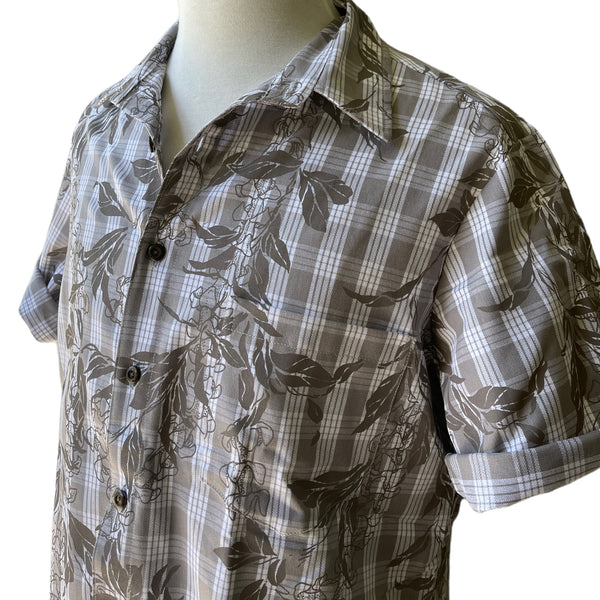 Hawaiian Vintage Style Palaka Shirt - Beige Grey 018