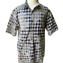 Hawaiian Vintage Style Palaka Shirt - Black with Monstera Print 018-1