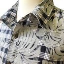 Hawaiian Vintage Style Palaka Shirt - Black with Monstera Print 018-4