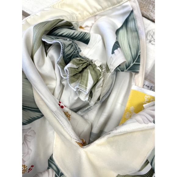 White Velvet Trim Mandarin Collar Hibiscus Dress 