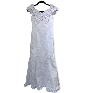 White Beach Wedding Dress in Ohia Lehua and Monstera Print | Baby Ruffle White Dress 2121
