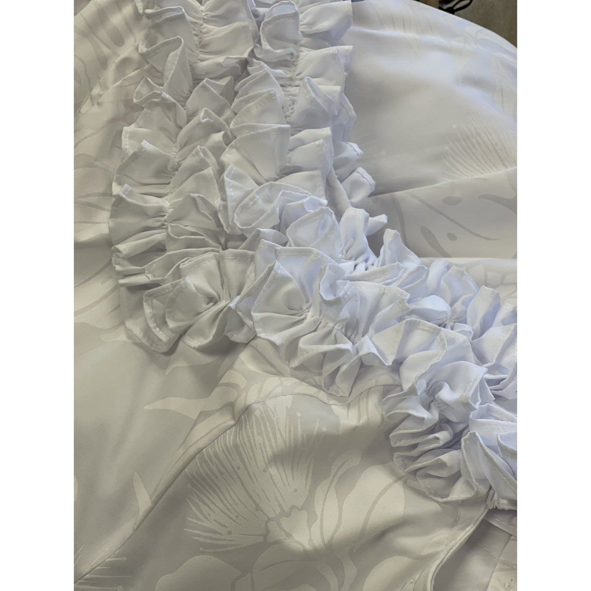 White Beach Wedding Dress in Ohia Lehua and Monstera Print | Baby Ruffle White Dress 2121