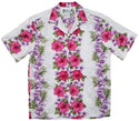 White Hawaiian Shirt with Pink Hibiscus Panel Print