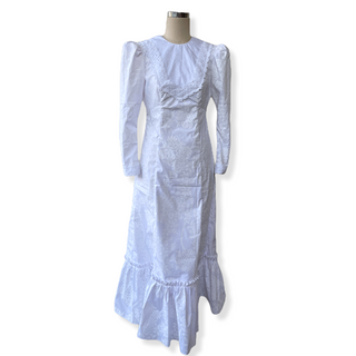 White on White Lace Trim Vintage Long Sleeve Hawaiian Dress 6761/750