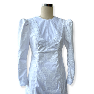 White on White Lace Trim Vintage Long Sleeve Hawaiian Dress