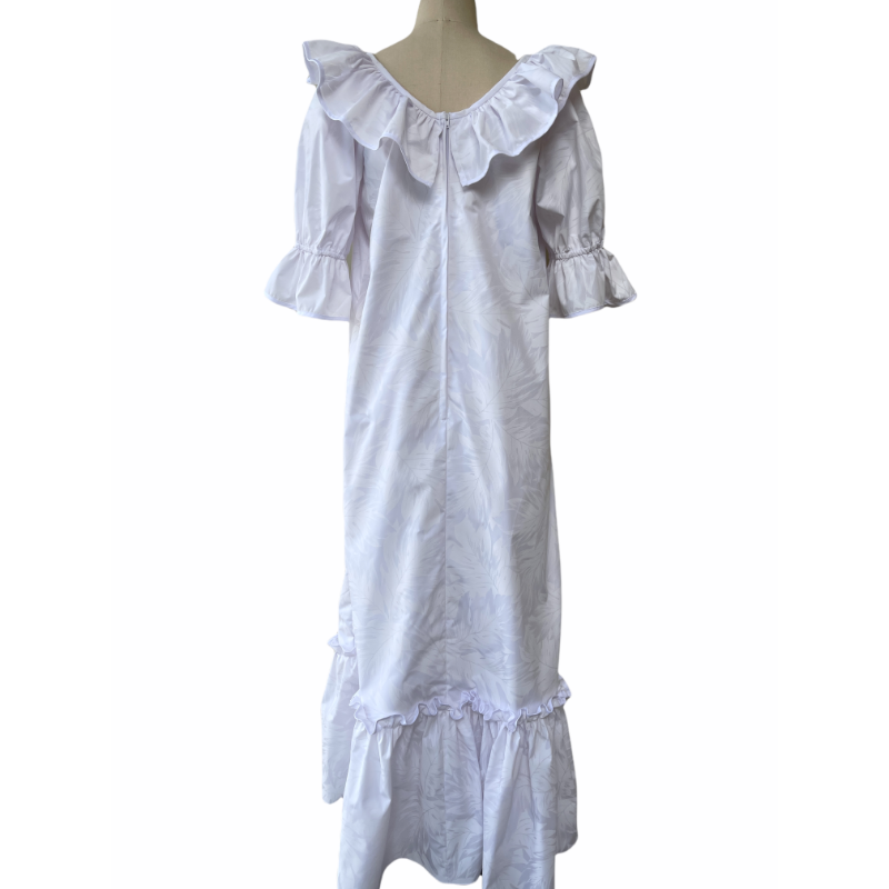 Hawaiian white Muumuu Dress back