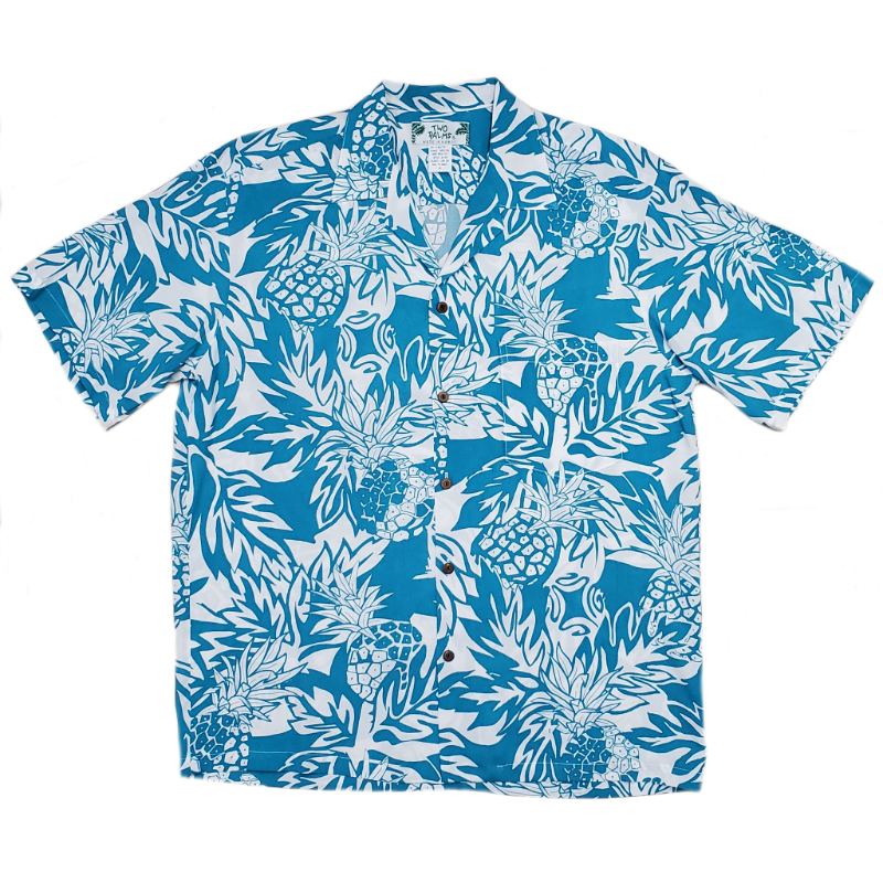 Pineapple Print Hawaiian Shirt | Blue - Muumuu Outlet