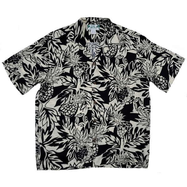 Pineapple Print Hawaiian Shirt | Black - Muumuu Outlet